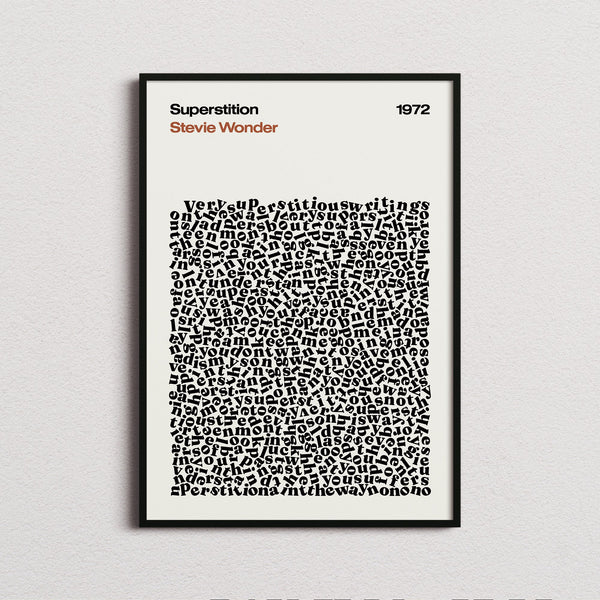 Stevie Wonder Superstition Lyric Print in the cream colourway, framed