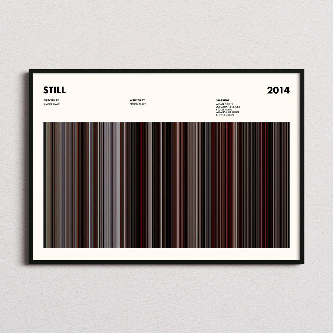 Still Movie Barcode Poster framed and photographed straight on