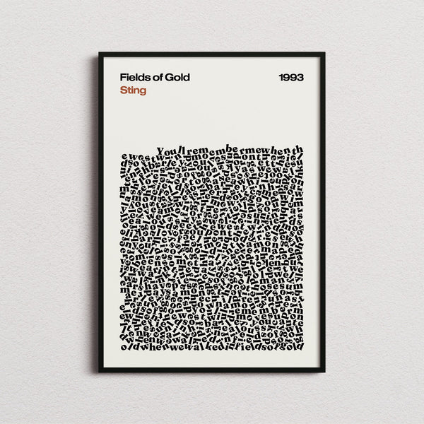 Sting Fields of Gold Lyric Print in the cream colourway, framed