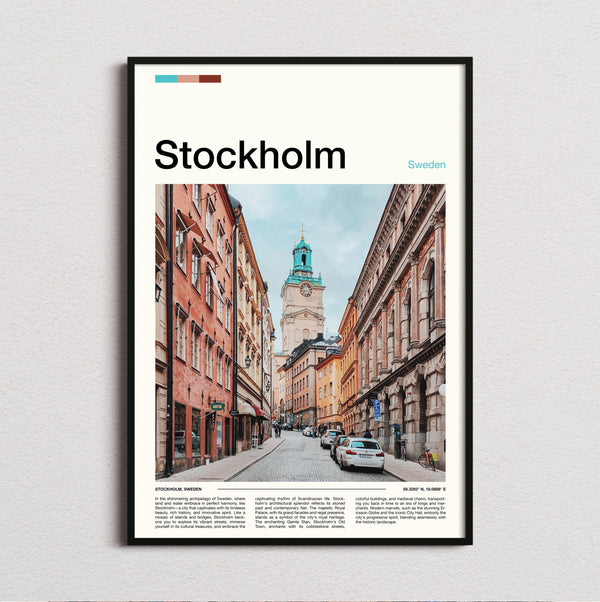 Stockholm - Street And Clock Tower - Travel Print
