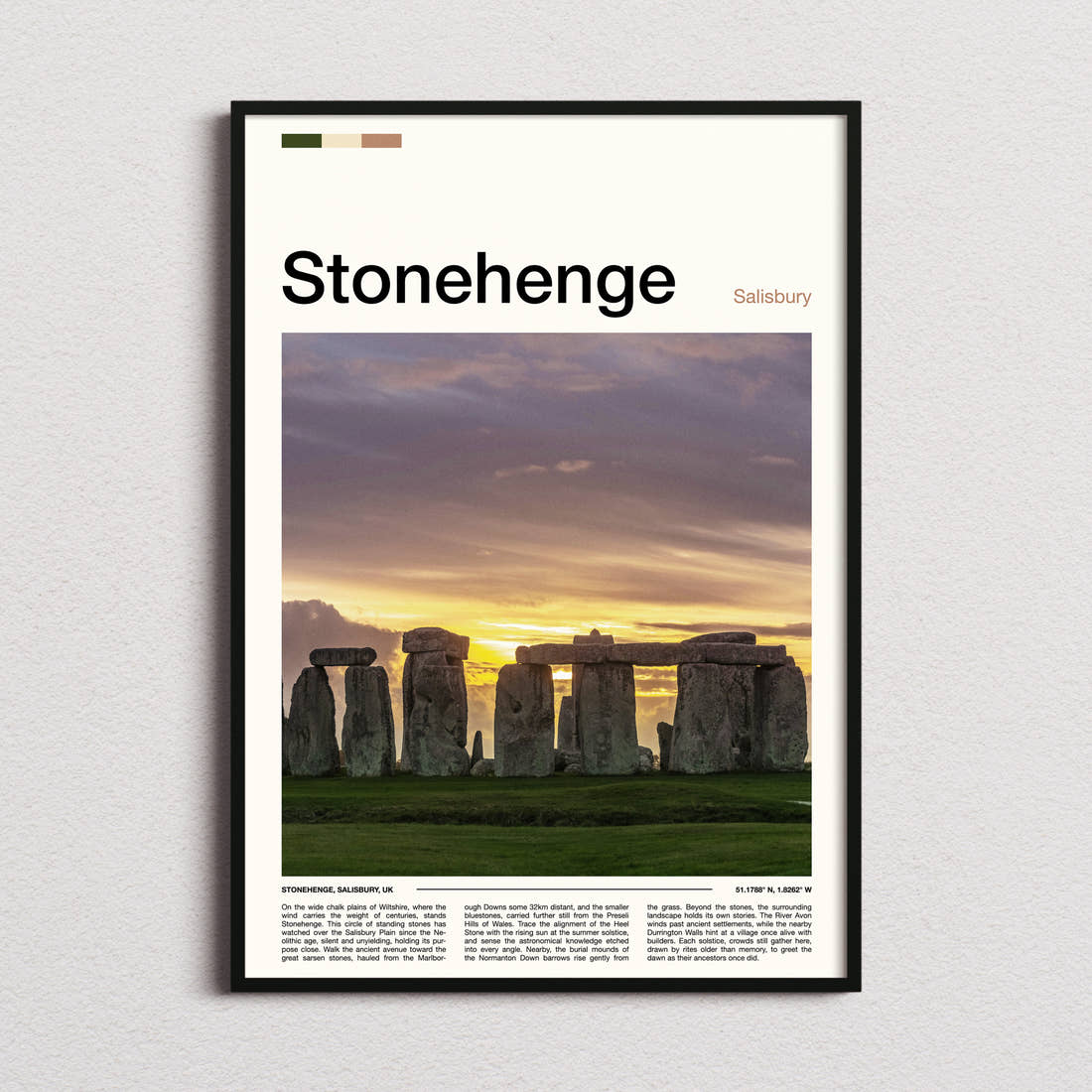 Stonehenge Ancient Stone Circle Travel Print framed and photographed straight on