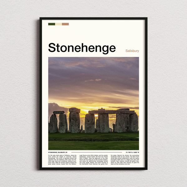 Stonehenge Ancient Stone Circle Travel Print framed and photographed straight on