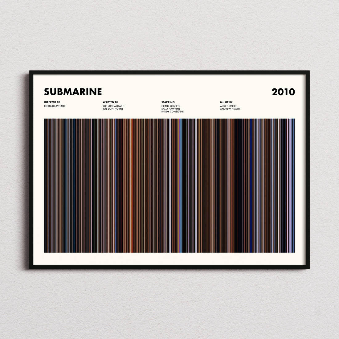 Submarine Movie Barcode Poster framed and photographed straight on
