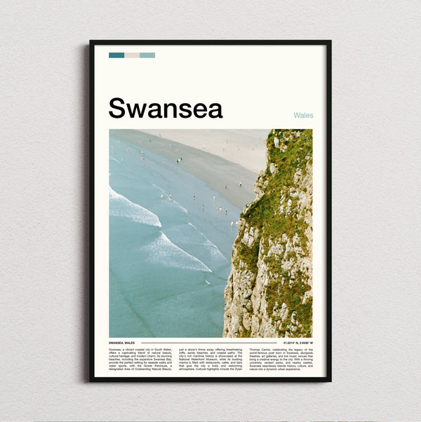 Swansea - Cliff Above The Beach - Travel Print