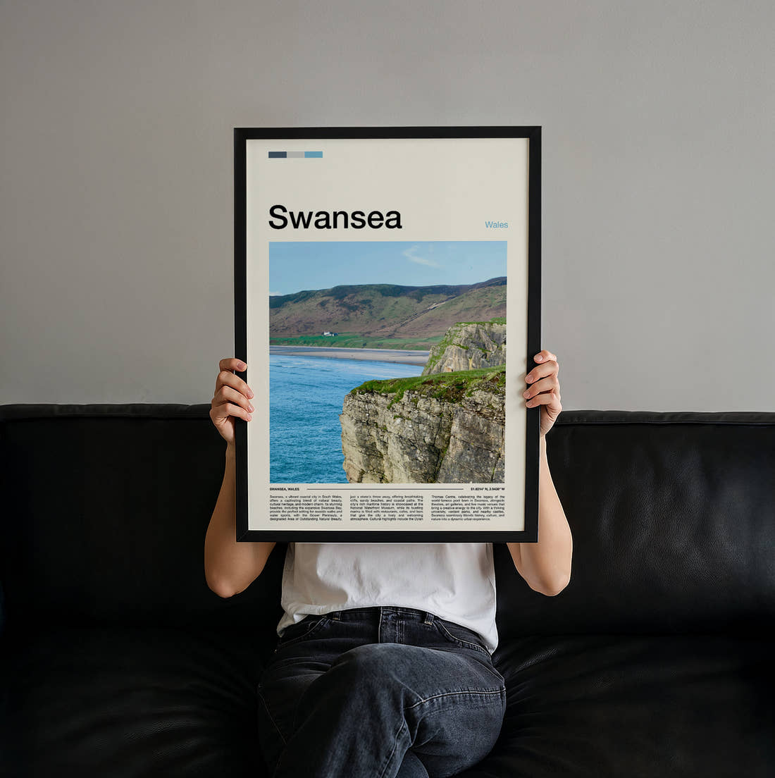 Swansea Worms Head Travel Print held up by hand to show the size of the print