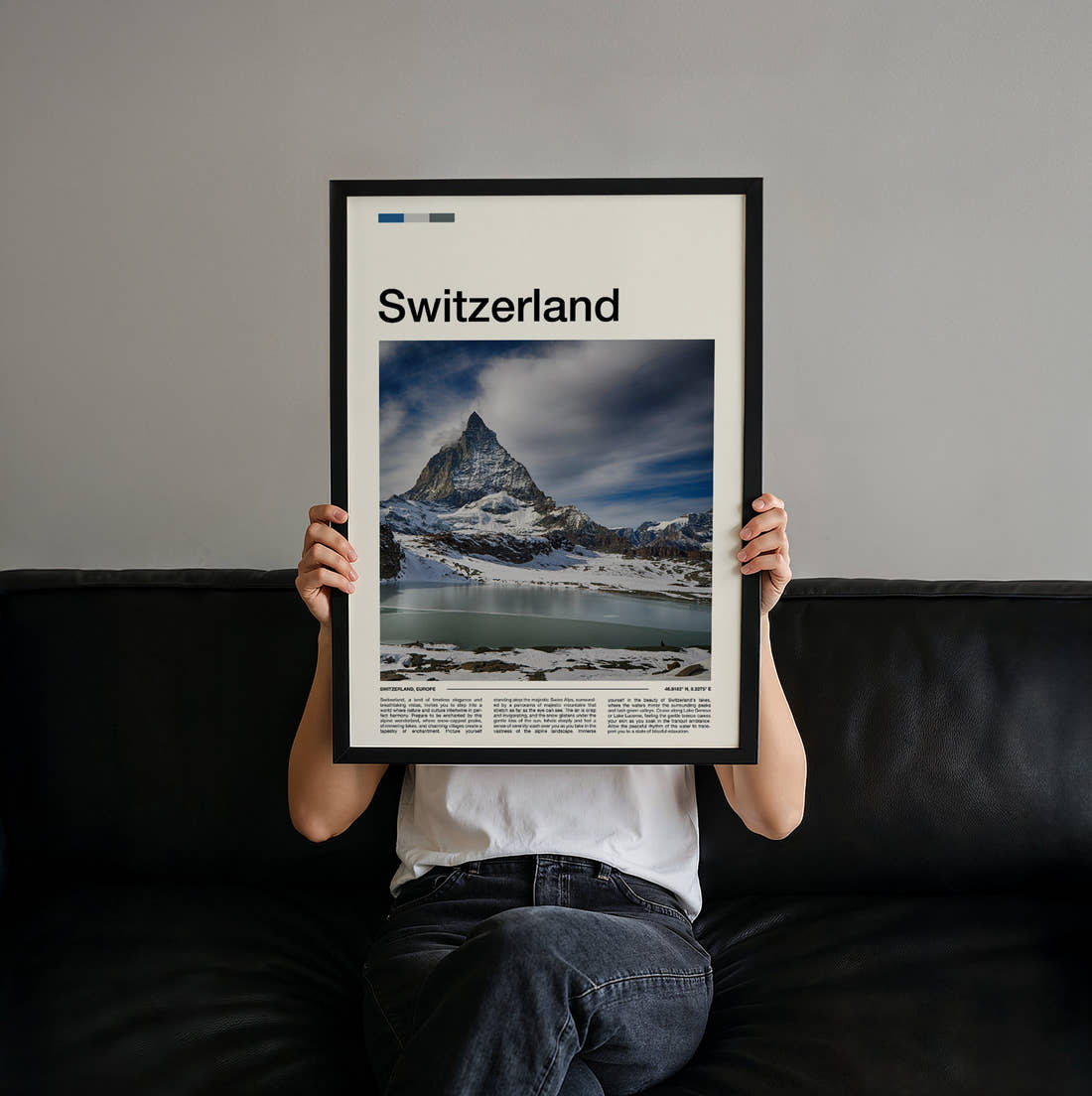 Switzerland Matterhorn Travel Print held up by hand to show the size of the print