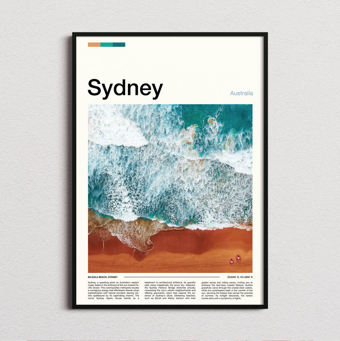 Sydney Aerial Waves On Sand Travel Print framed and photographed straight on