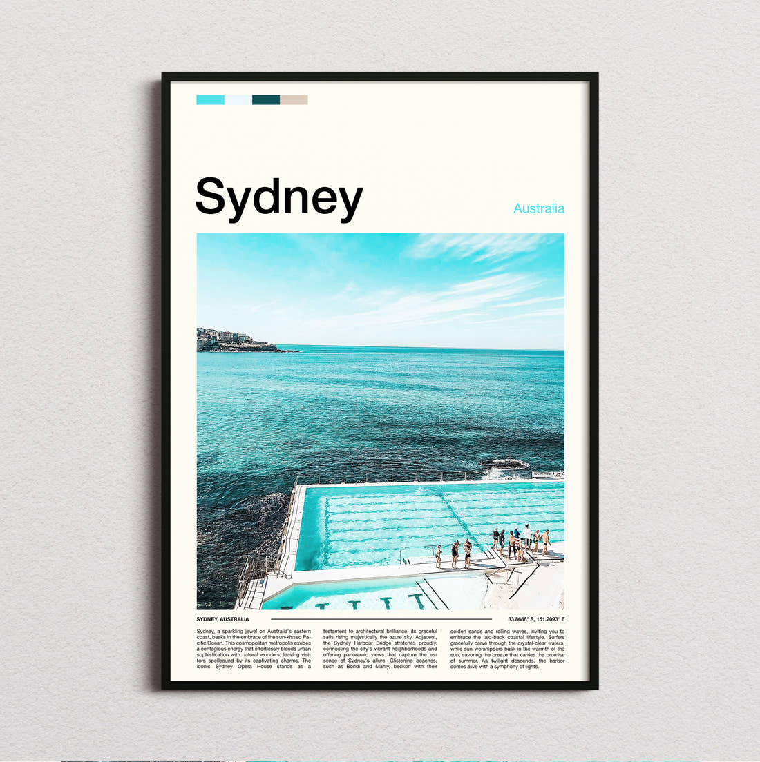 Sydney Bondi Icebergs Pool Travel Print framed and photographed straight on