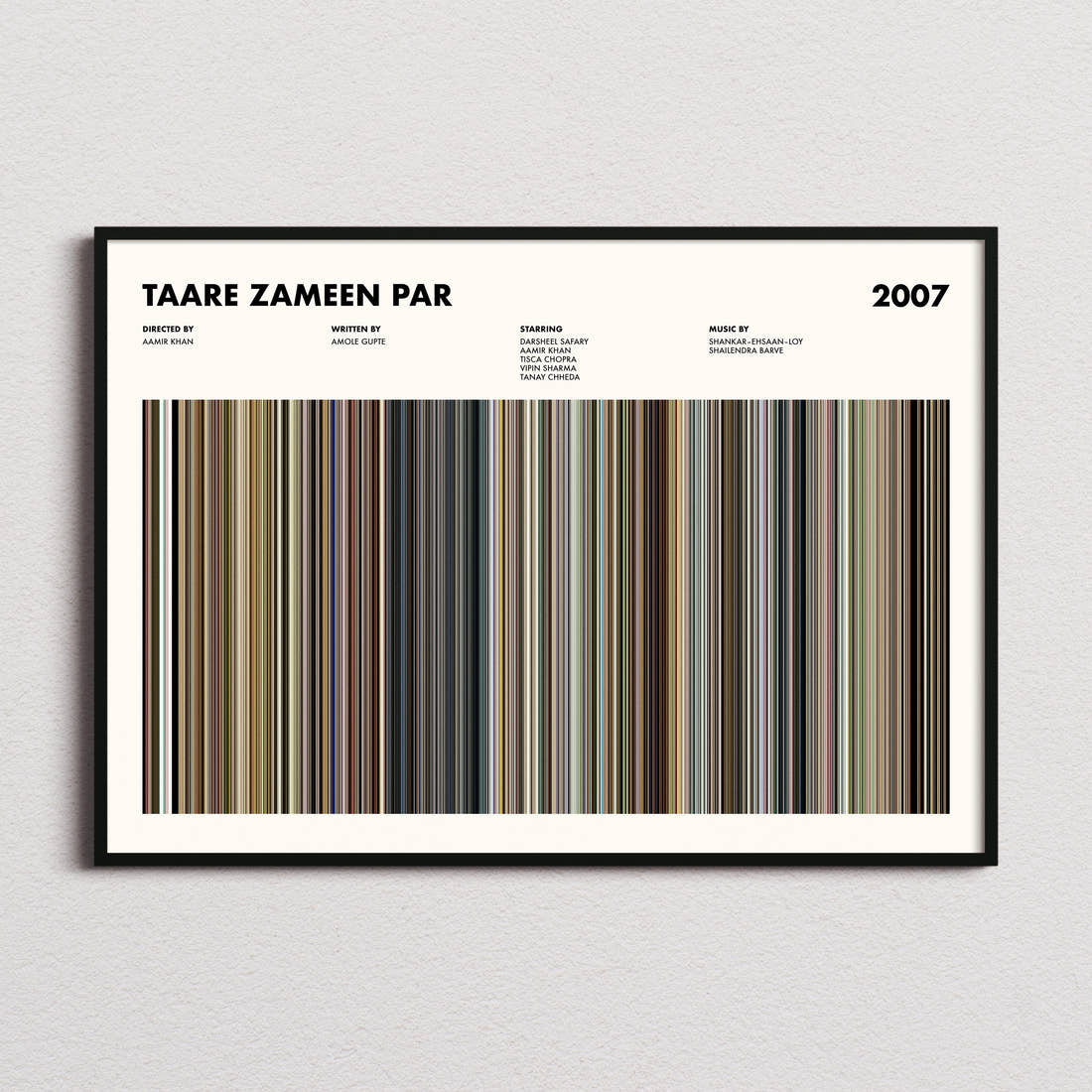 Taare Zameen Par Movie Barcode Poster framed and photographed straight on