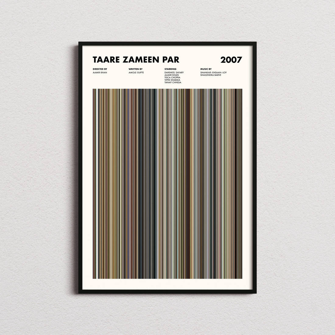 Taare Zameen Par Movie Barcode Poster framed on a plain studio wall