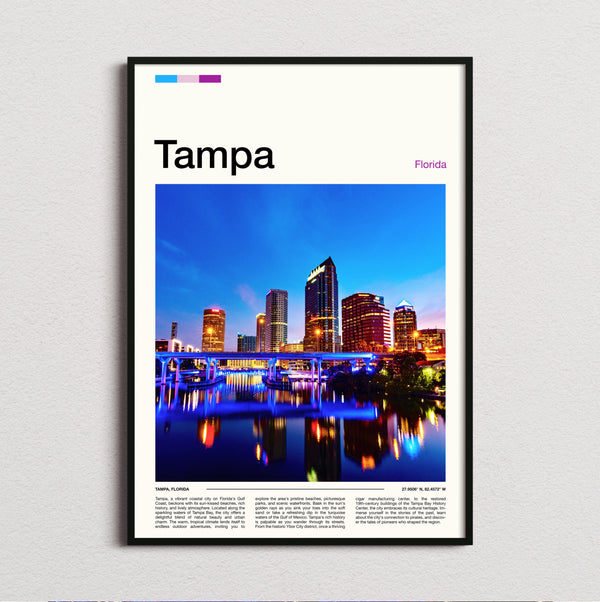 Tampa - Night Skyline - Travel Print