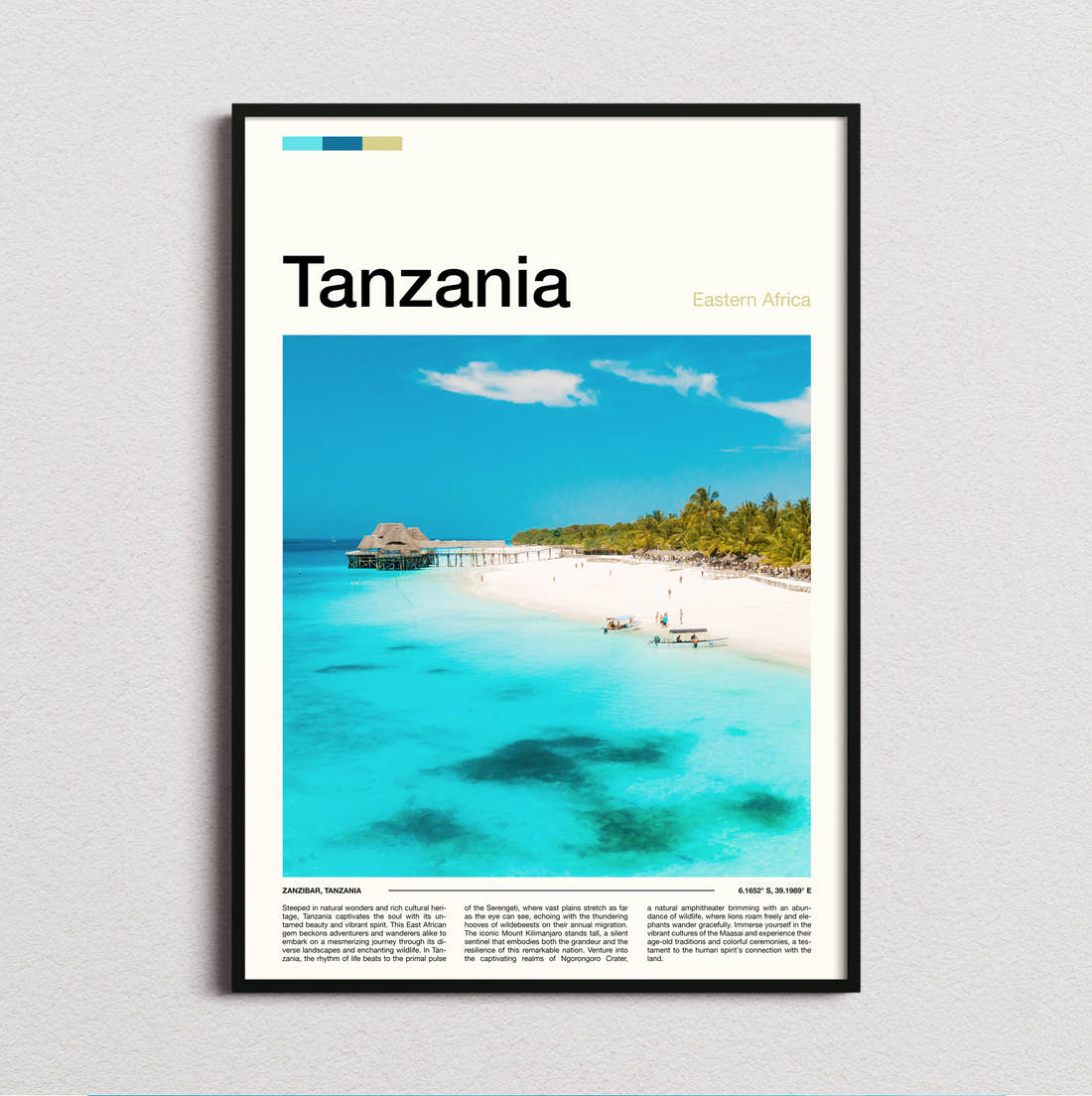 Tanzania Turquoise Lagoon Travel Print framed and photographed straight on