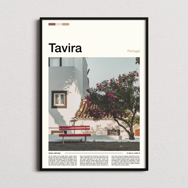 Tavira Whitewashed Courtyard Corner Travel Print framed and photographed straight on