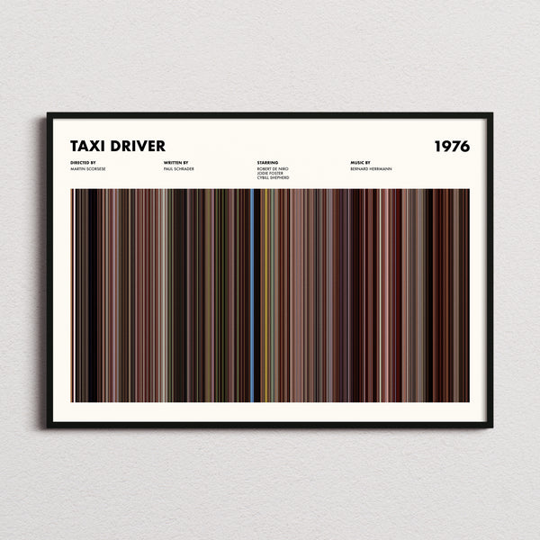 Taxi Driver Movie Barcode Poster framed and photographed straight on