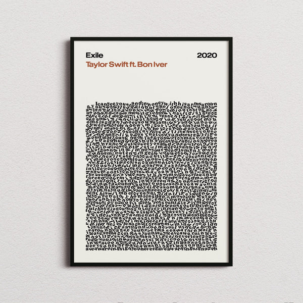 Taylor Swift ft. Bon Iver Exile Lyric Print in the cream colourway, framed