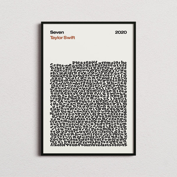 Taylor Swift Seven Lyric Print in the cream colourway, framed