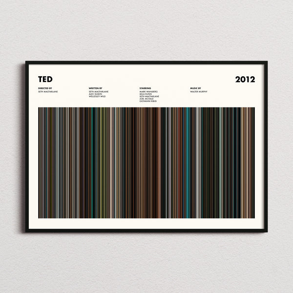 Ted Movie Barcode Poster framed and photographed straight on