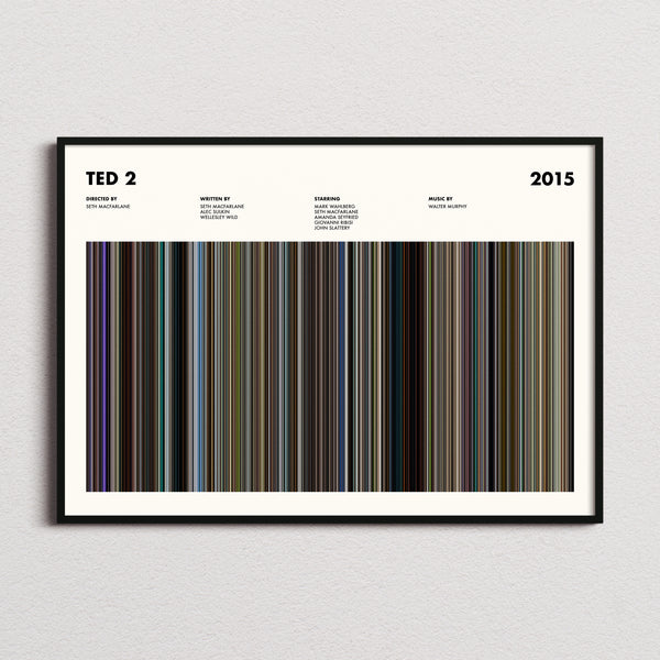Ted 2 Movie Barcode Poster framed and photographed straight on