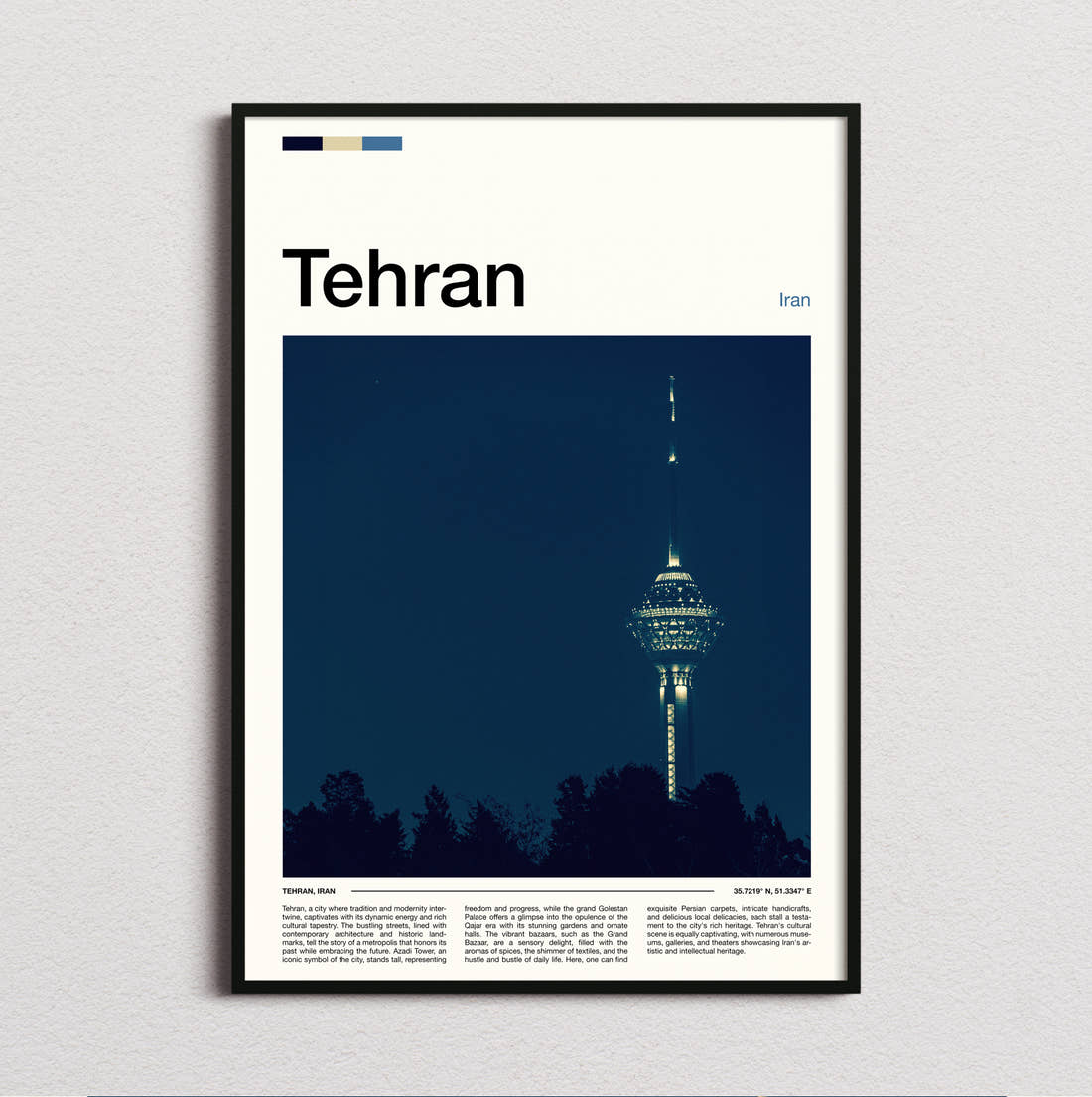 Tehran Milad Tower At Night Travel Print framed and photographed straight on
