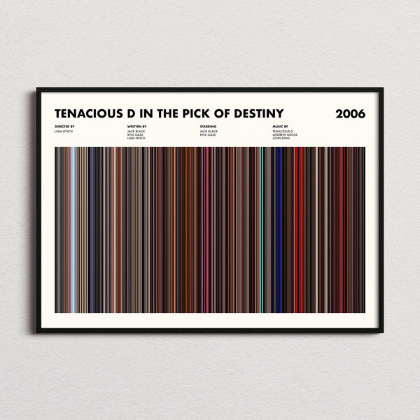 Tenacious D In The Pick Of Destiny Movie Barcode Poster framed and photographed straight on
