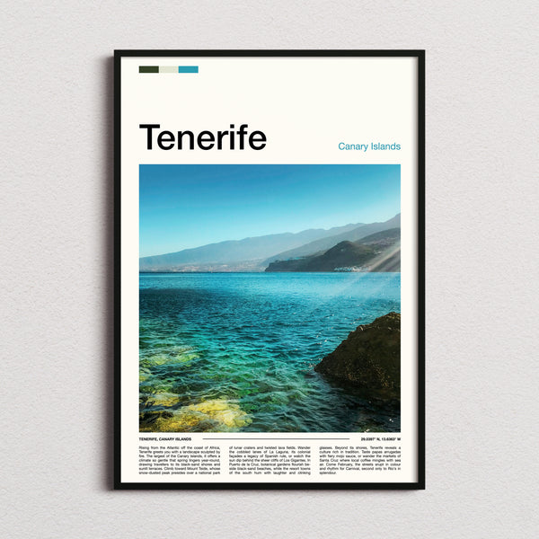 Tenerife Turquoise Coastal Waters Travel Print framed and photographed straight on