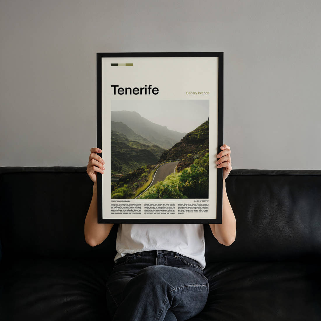 Tenerife Winding Mountain Road Travel Print held up by hand to show the size of the print