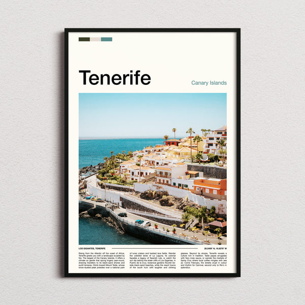 Tenerife Coastal Village View Travel Print framed and photographed straight on