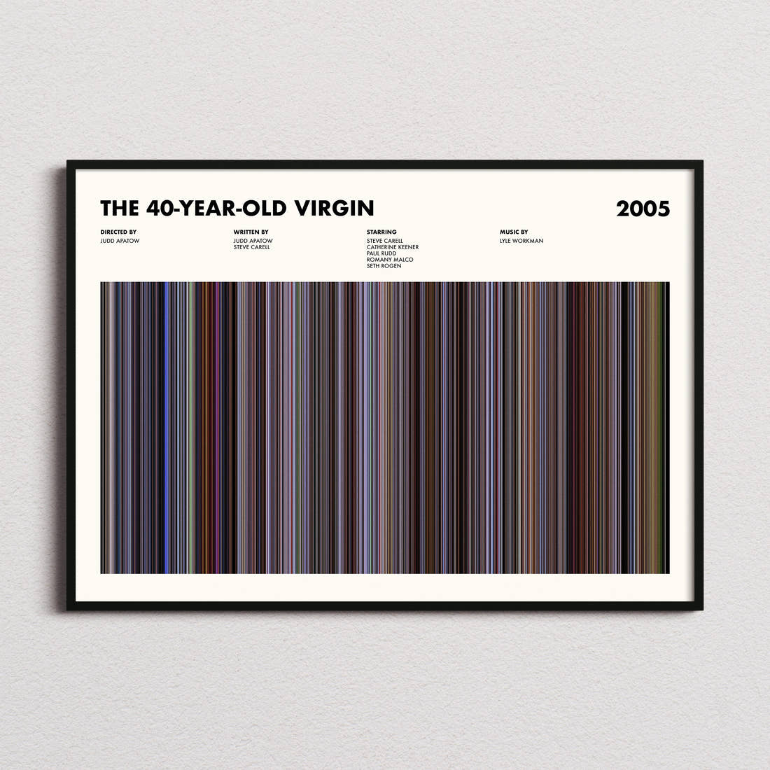 The 40-Year-Old Virgin Movie Barcode Poster framed and photographed straight on
