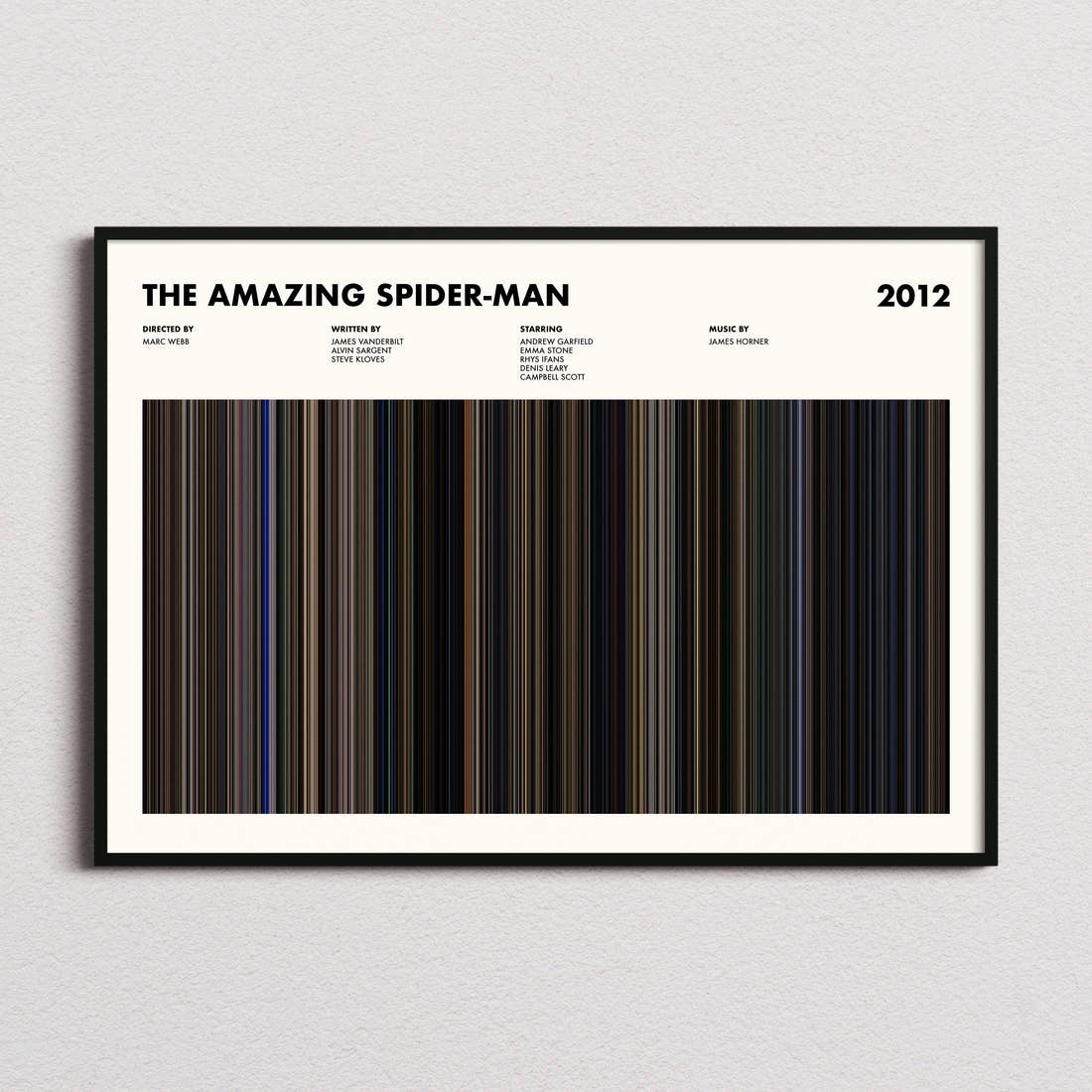 The Amazing Spider-Man Movie Barcode Poster framed and photographed straight on