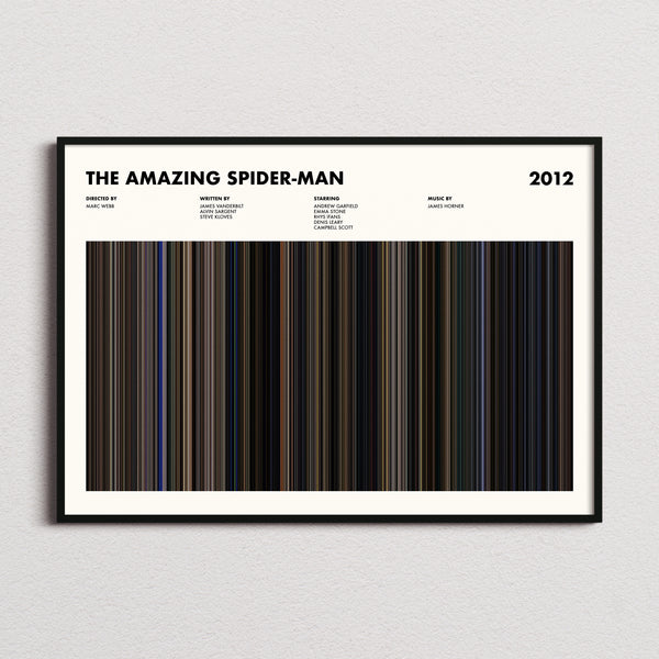 The Amazing Spider-Man Movie Barcode Poster framed and photographed straight on