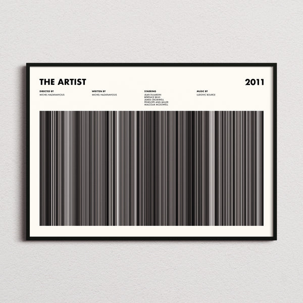 The Artist Movie Barcode Poster framed and photographed straight on