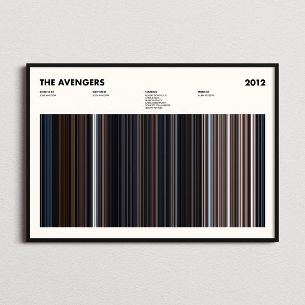 The Avengers Movie Barcode Poster framed and photographed straight on