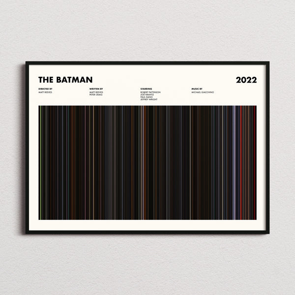 The Batman Movie Barcode Poster framed and photographed straight on