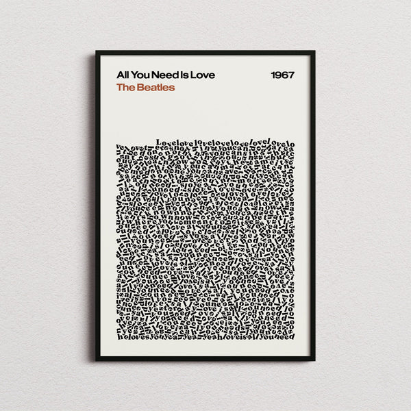 The Beatles All You Need Is Love Lyric Print in the cream colourway, framed