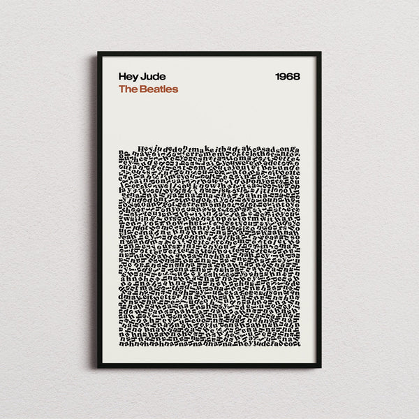 The Beatles Hey Jude Lyric Print in the cream colourway, framed