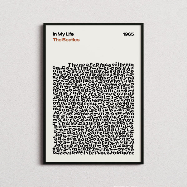 The Beatles In My Life Lyric Print in the cream colourway, framed