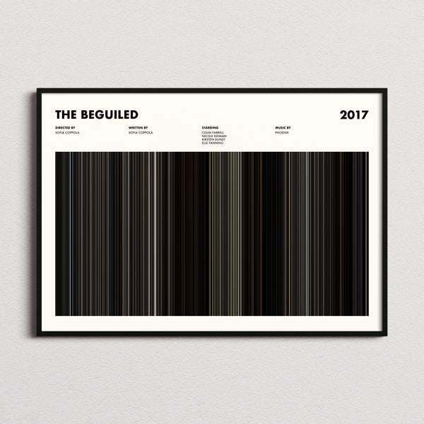 The Beguiled Movie Barcode Poster framed and photographed straight on