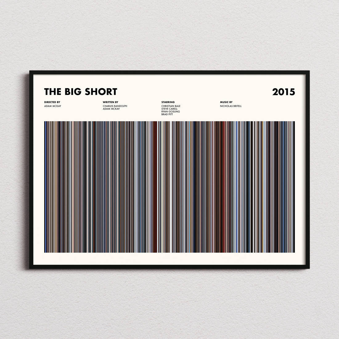 The Big Short Movie Barcode Poster framed and photographed straight on