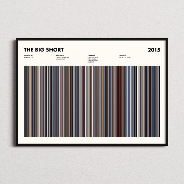 The Big Short Movie Barcode Poster framed and photographed straight on