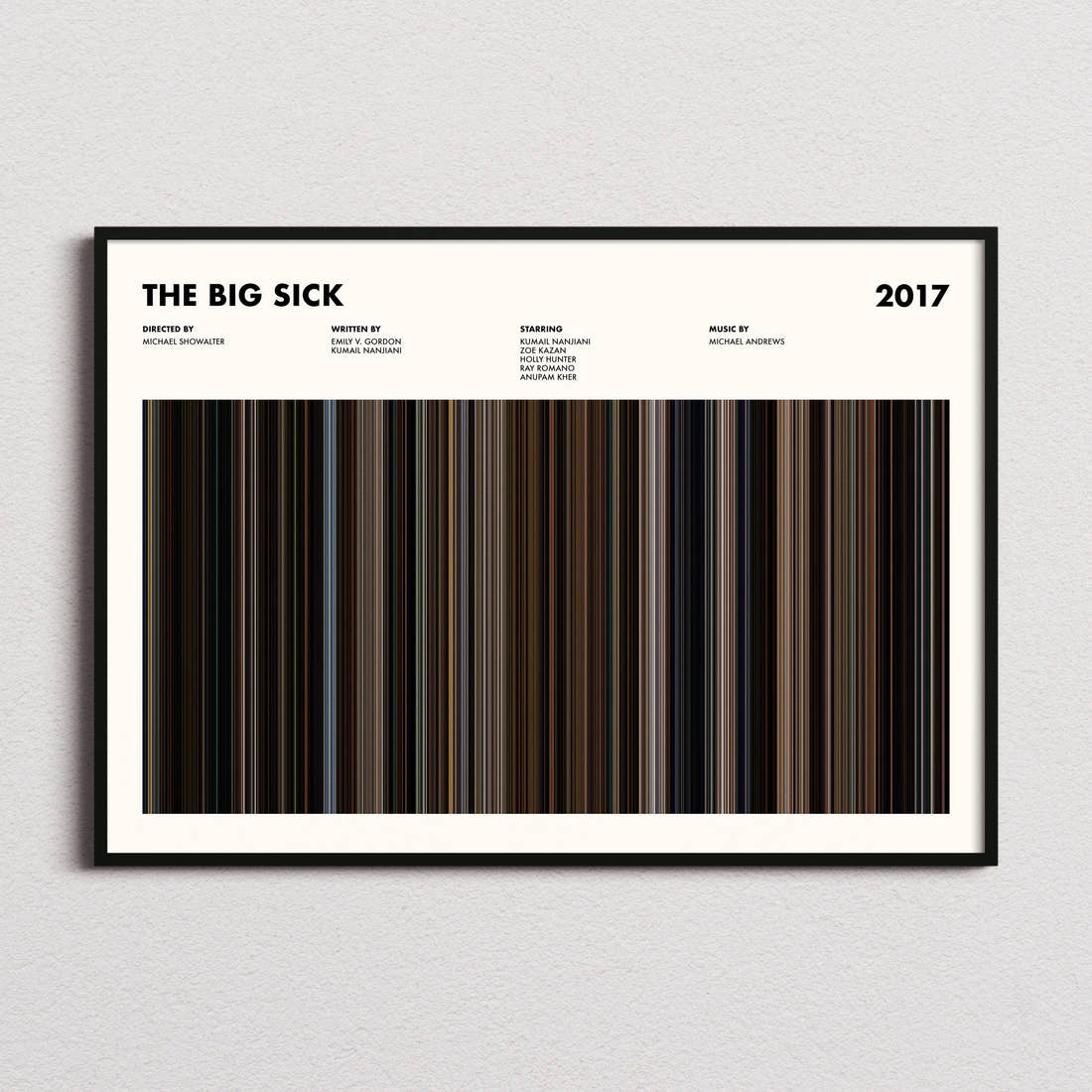 The Big Sick Movie Barcode Poster framed and photographed straight on