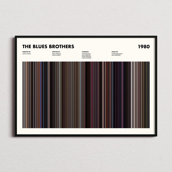 The Blues Brothers Movie Barcode Poster framed and photographed straight on