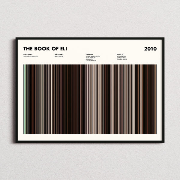 The Book Of Eli Movie Barcode Poster framed and photographed straight on