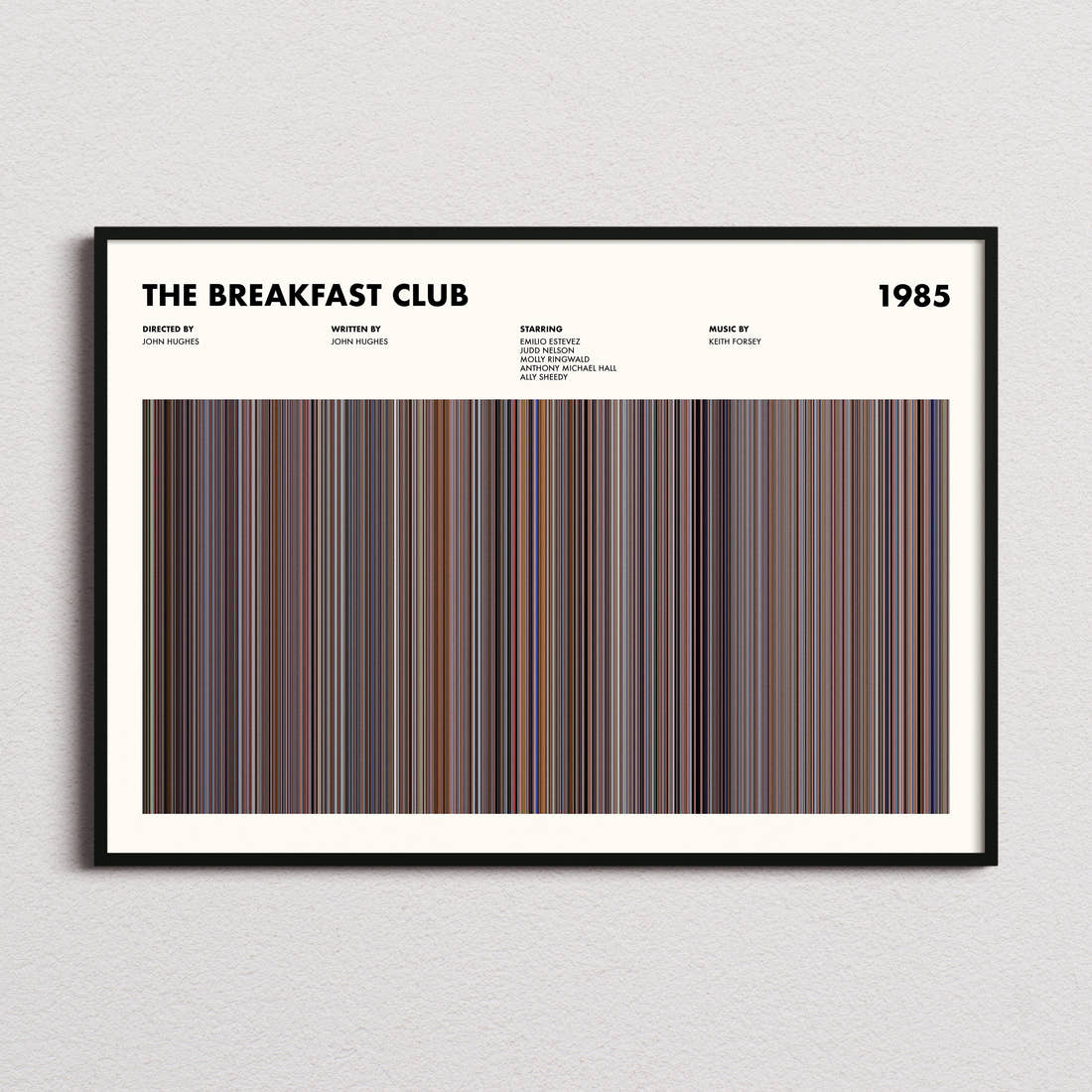 The Breakfast Club Movie Barcode Poster framed and photographed straight on