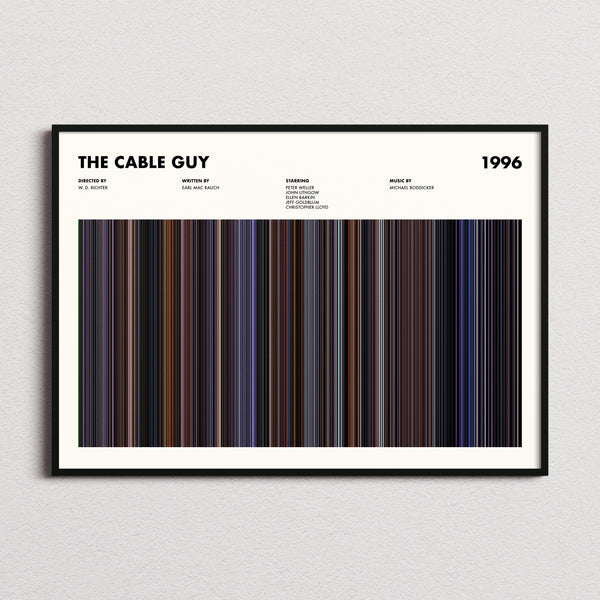The Cable Guy Movie Barcode Poster framed and photographed straight on
