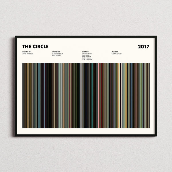 The Circle Movie Barcode Poster framed and photographed straight on