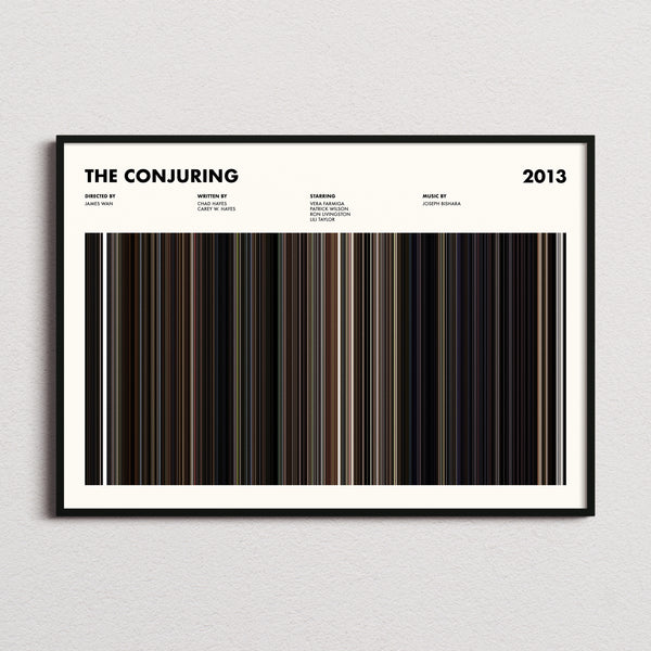 The Conjuring Movie Barcode Poster framed and photographed straight on