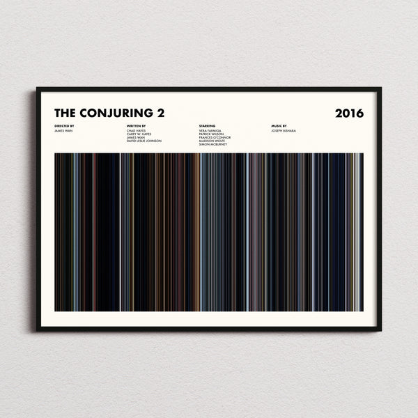 The Conjuring 2 Movie Barcode Poster framed and photographed straight on