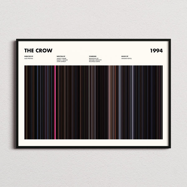 The Crow Movie Barcode Poster framed and photographed straight on