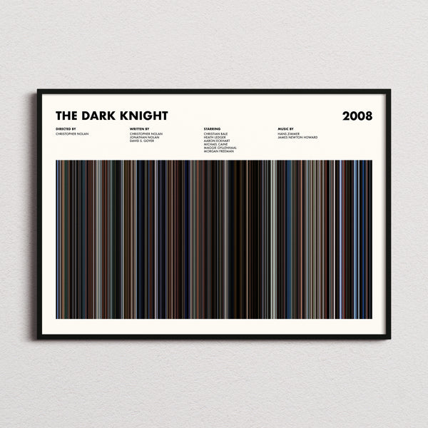The Dark Knight Movie Barcode Poster framed and photographed straight on