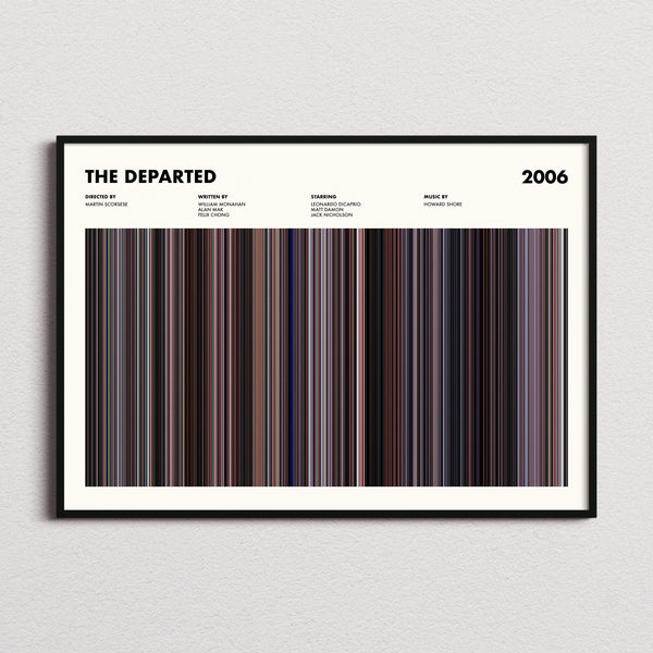 The Departed Movie Barcode Poster framed and photographed straight on